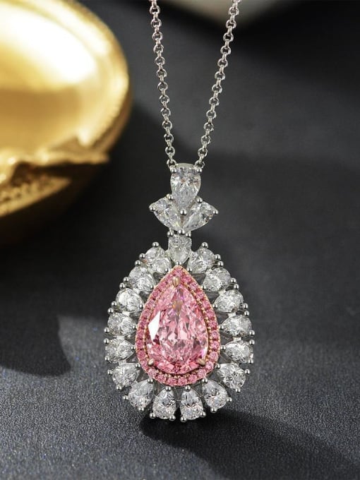 Pink 40+ 3CM [P 2114] 925 Sterling Silver Cubic Zirconia Water Drop Luxury Necklace